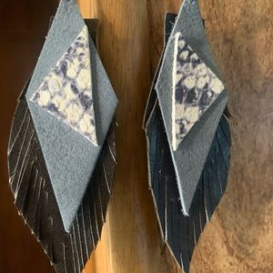 Artisan Baby Blue & Black Snakeskin Stacked Leather Feather Earrings *SOLD*